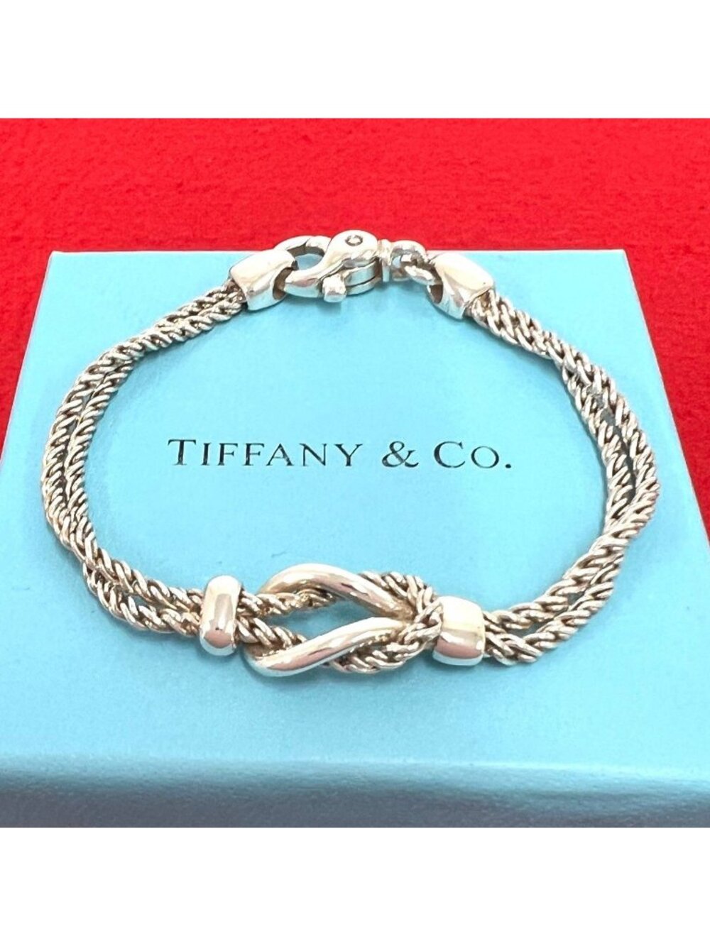 Tiffany & Co Vintage Double Rope Center Knot Bracelet 925 Sterling Silver